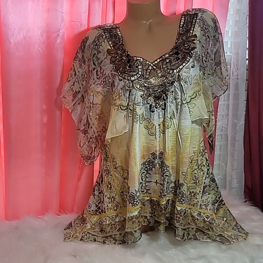 1650 ONEWORLD  Floral Blouse Embroidered Size 1 X
